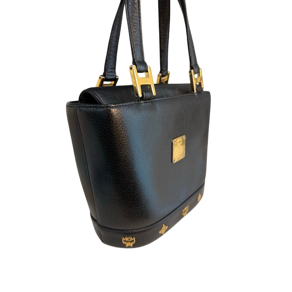Vintage MCM Black Pebbled Leather Mini Tote Bag Gold Hardware - Picture 4 of 12